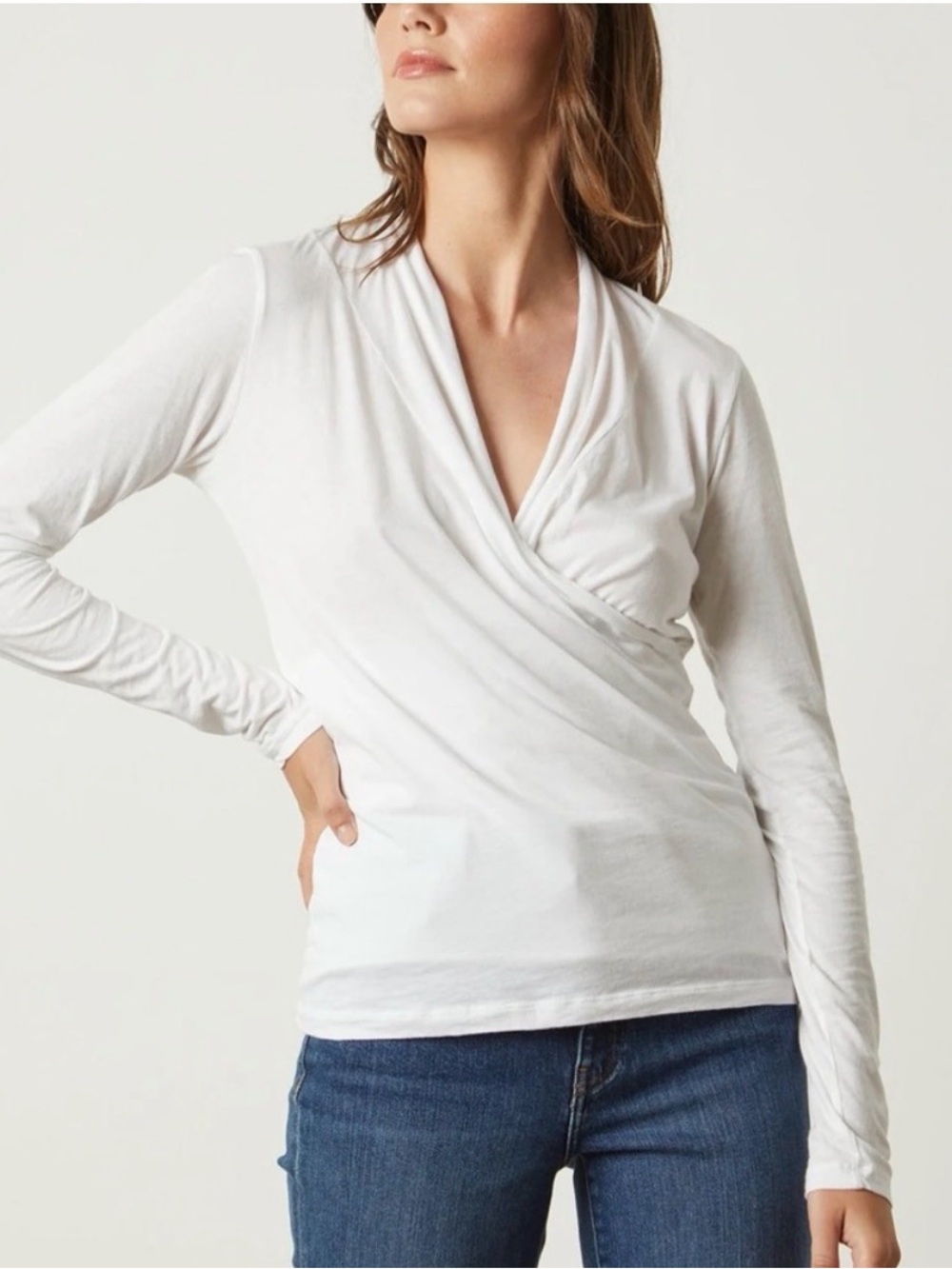 Cabi White Surplice Wrap Long Sleeve Size Large